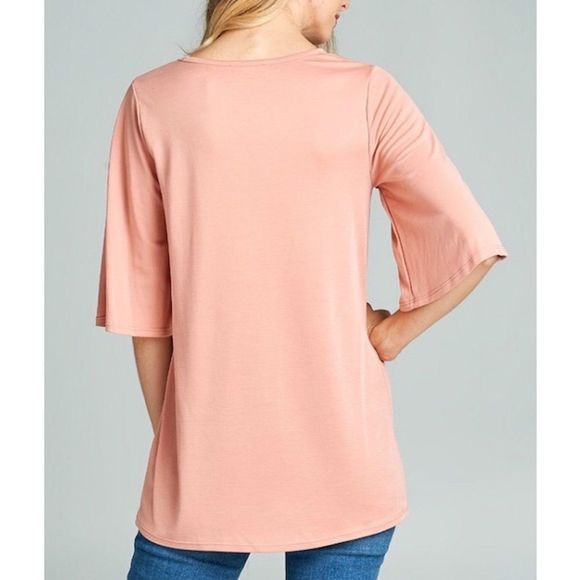Pink Boat Neck Elbow Length Bell Sleeve Top Size M-L-XL - Picture 4 of 5